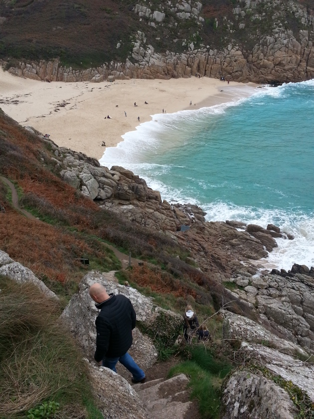 Steep steps down to the secluded beach