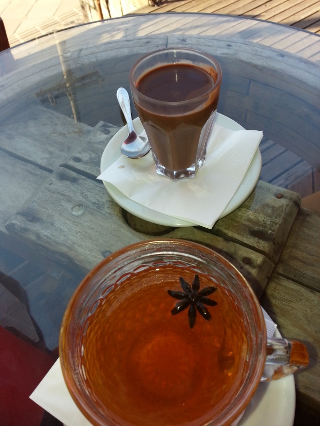 Traditional clove and cinnamon tea and hot chocolate 