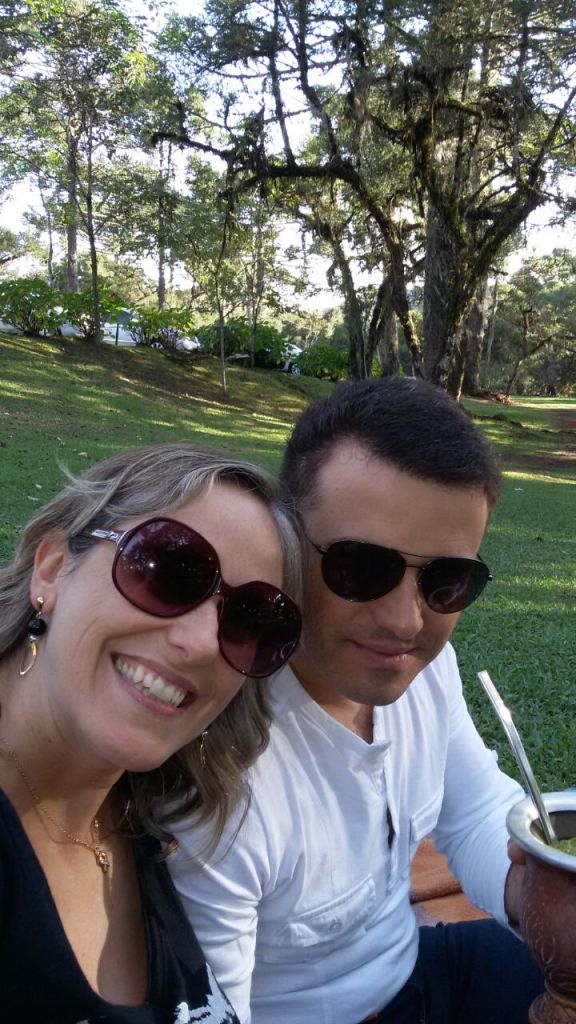 My sister with her fiancée enjoying a chimarrao at the Caracol Park 