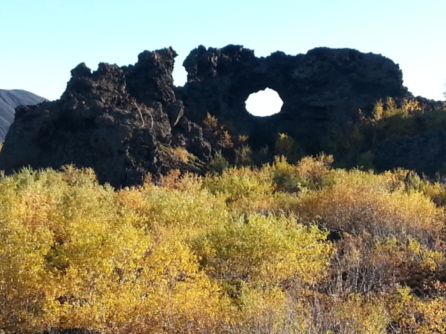 Solid lava formations among the beautiful Autumnal vegetation 
