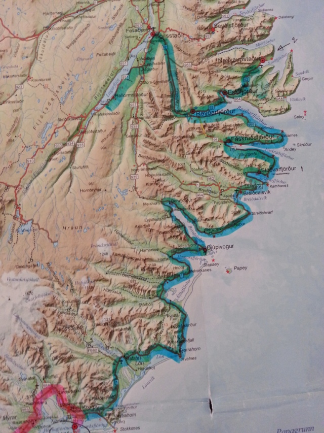Our day 4 route through the East Fjords