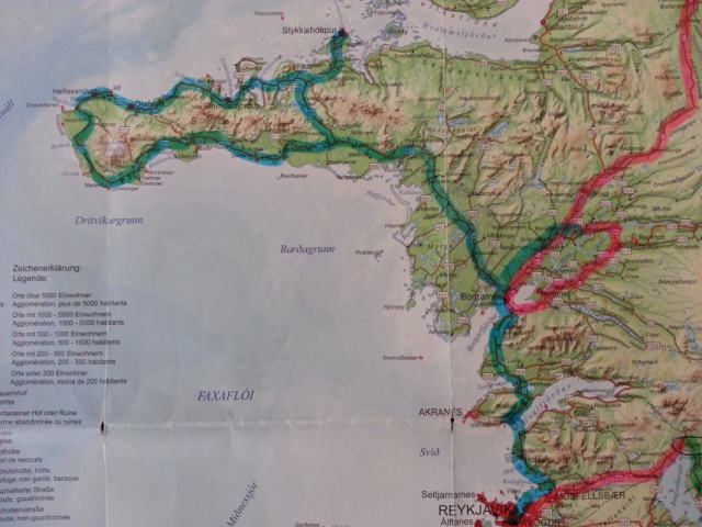 Our day 7 route around the Snaelfeness Peninsula and ending up in Reykjavik